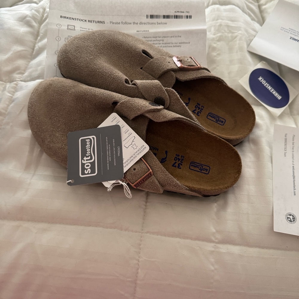 Birkenstock Soft Footbed Taupe Suede Boston Clogs 37N NWT